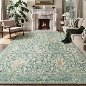 Vintage Floral 8x10Area Rug,Soft Non-Slip Machine Washable Rug for Living Room,Stain Resistant Carpets for Bedroom Dining Room Farmhouse Nursery Home Office