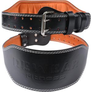 Leather Weight Lifting Belt, 4& 6Padded Lumbar Back Support, 10 Adjustable Holes, Gym Weight Belt Ideal for Deadlift, Powerlifting, Bodybuilding and Squat (33"-36", 6-Inch Black)