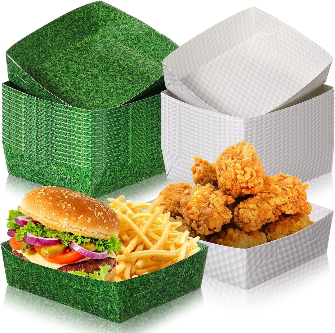 Teling 36 Pack Golf Party Supplies Large 5 lb Golf Plates Trays Bowls Paper Food Boats Disposable Nacho Serving Snack Trays Dinner Plate for Sport Themed Birthday and Tailgate Party Decorations Favors