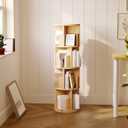 MXV Rotating Bookshelf, 360 Display 4 Tier, Small Bookshelf for Small Space, Floor Standing Bookcase Storage Rack, Wood Narrow Book Shelf Organizer for Bedroom, Living Room, Wood