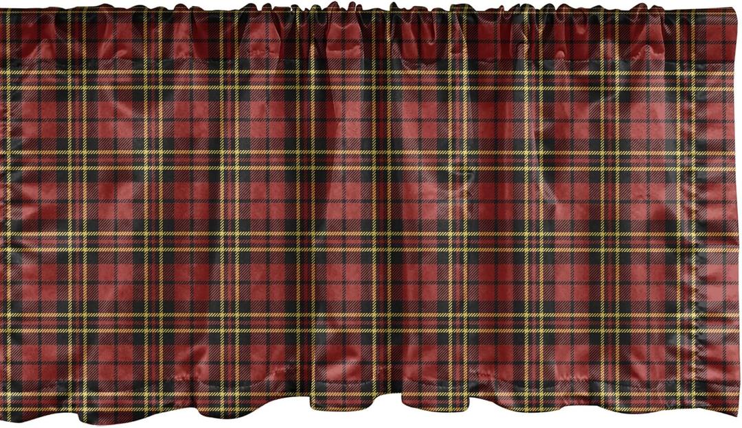 Lunarable Plaid Window Valance, Classical Celtic Fashion Tartan Checks and Stripes Cultural Orange Shades, Curtain Valance for Kitchen Bedroom Decor with Rod Pocket, 54" X 18", Yellow Black