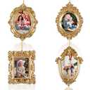 4 Pcs Mini Picture Frames Small Vintage Gold Photo Frames Antique Oval and Rectangle Photo Frame Set for Christmas Wall Tree Home Wedding Gallery Arts Display Decor Antique Style Hanging Ornaments