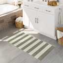OJIA Striped Rug 24"x51" Washable Front Door Mat Outdoor Doormat Woven Entry Rug Cotton Indoor Outdoor Rug Small Checkered Rugs for Porch Kitchen Entryway Patio Bathroom (Green/White/Tan)