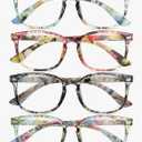 4-Pack Blue Light Blocking Reading Glasses Women Men,Spring Hinge Computer Readers,Anti UV Ray Square Nerd Eyeglasses (Ladies Readers)