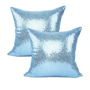 YOUR SMILE Pack of 2, New Luxury Series Solid Color Decorative Glitzy Sequin & Comfy Satin Throw Pillow Cover Cushion Case for Wedding/Christmas (Baby Blue,18"x18")