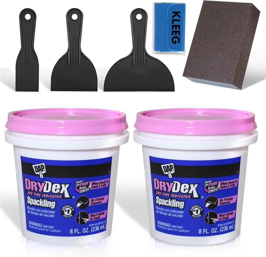 Drywall Repair Kit DAP Drydex - Spackle Patch Wall Joint Compound - Wall Putty - Nail Hole Filler - Plaster Repair + Sanding Block + Drywall Patch Kit - Spackle Wall Repair - Wall Paste KLEEG Packet