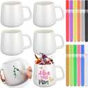 Mifoci 4 Sets Make Your Own Mug Mother's Day Gifts Painted Ceramic Mugs to Paint Kit You Can Decorate Coffee Cup Decorating Kit DIY Ceramic Cup for DIY Create a Keepsake Gift Craft (Classic)