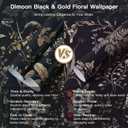 2 x Dimoon 78.7"x17.3" Vintage Wallpaper Boho Floral Peel and Stick Wallpaper Dark Black Gold Contact Paper Flower Removable Wall Paper Renter Friendly Stick on Kitchen Bathroom Self Adhesive Vinyl