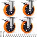 D&L 5 Inch Swivel Casters Wheels 1500lbs Heavy Duty Castors with Brake Polyurethane Dual Locking Casters Set of 4 Orange DL-I5-001