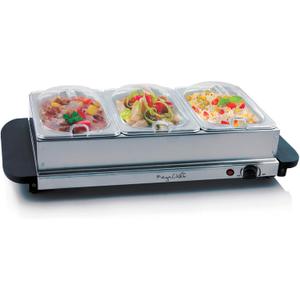 MegaChef Stainless Steel Easy Clean Buffet Server & Food Warmer With 3 Sectional Trays