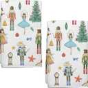 2 Pcs Nutcracker Christmas Kitchen Towels, Watercolor Nutcracker Dish Towels, Winter Tea Decorations for Cooking, Baking, Housewarming, Kitchen Use, Restaurant, Home Decoration
