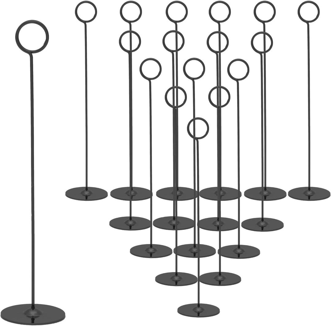 Urban Deco 16PK Table Number Holders Place Card Holders 12 Inch Table Card Holders Steel Card Holders for Photos, Food Signs, Memo Notes, Weddings, Restaurants, Birthdays (Black)