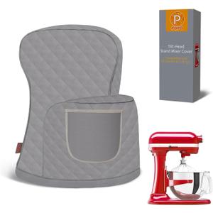 Stand Mixer Cover Compatible with KitchenAid 6/7/8 Quart Bowl-Lift Mixer, Quilted Waterproof Appliance Dust Protector with Storage Pocket(Gery)