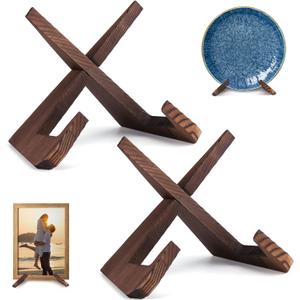 XKDOUS 2 Pack Plate Stand for Display, 6.5 Inch Wood Plate Display Holders, Picture Frame Holder, Cookbook Stand Recipe Book Holder for Book, Plate, Photo, Decorative Table Top Easels
