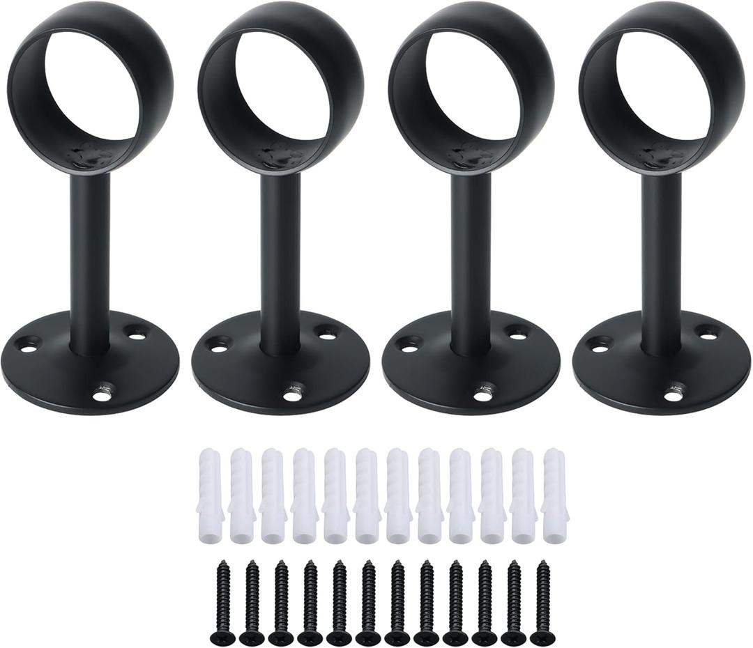 Alise Curtain Rod Holder Bracket 32mm Dia,Closet Rod Holders Wall Mount,Ceiling Mounted Curtain Rod Flange Brackets,Ceiling Curtain Rods Brackets for Bathroom Curtain,Stainless Steel Black Finish,4Pcs