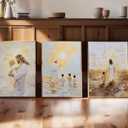3pcs Jesus With Children Wall Art Christian Kids Room Posters Artwork Jesus Teaching Children Watercolor Painting Pictures Wall Decor for Kids Room Bedroom Church Decorations Unframed