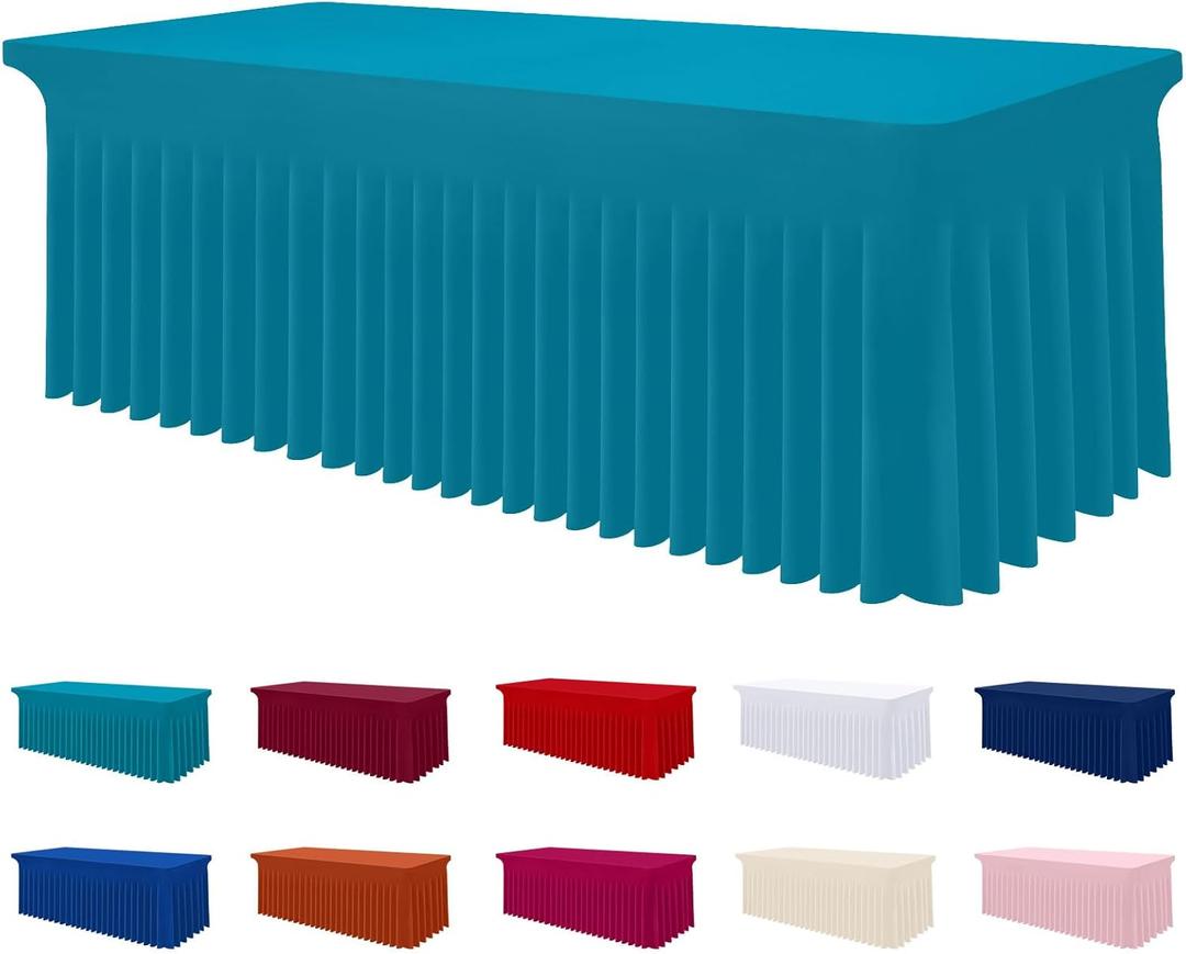 Smiry Spandex Tablecloth, Elastic Fitted Stretch Tablecloth for 6FT Rectangle Tables, Waterproof Washable Table Cover Skirt for Outdoor, Wedding, Banquet & Parties (Turquoise, 72Lx30Wx30H Inch)