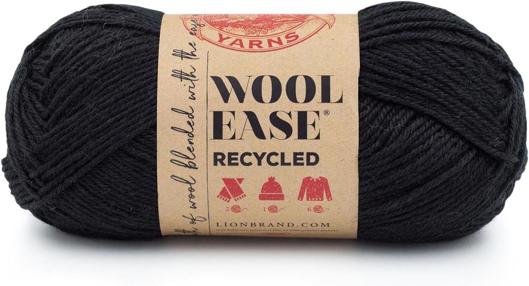 Lion Brand Yarn Wool-Ease Recycled, Yarn for Crochet, Black, 1 Pack