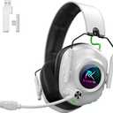 Wireless Gaming Headset with Noise Canceling Microphone for PC, PS5, PS4, Switch, Mac, 2.4 GHz Wireless & Bluetooth 5.4 Gaming Headphones, Cool RGB Lighting, 50Hr Battery, 50mm Drivers(White Black)