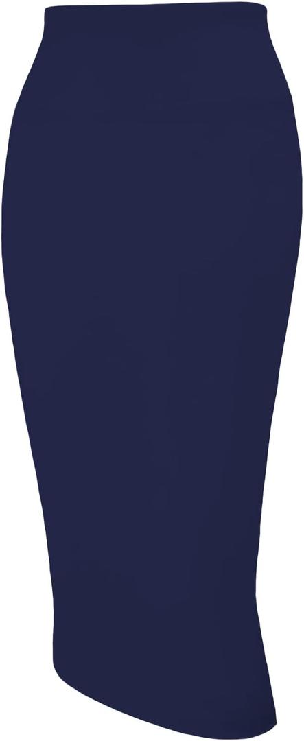 Tapata Women's Office Work Pencil Skirt Stretch High Waist Below Knee Bodycon for Business Casual (Large, Navy Blue)