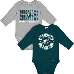 Gerber NFL unisex-baby Nfl 2-pack Long Sleeve Onesie Bodysuit (0-3 Months, Eagles)