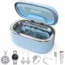 45KHz Ultrasonic Jewelry Cleaner, 5 Timer & 3 Power Modes, 35W Retainer Cleaner for Jewelry, Eyeglasses, Rings, Watch Strap, Dentures - Quiet <38dB, 20oz, 304 Stainless Steel Tank(Blue)