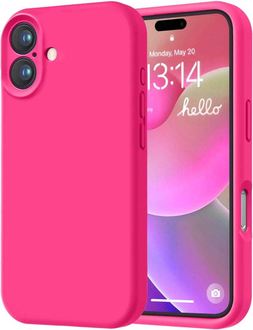 LOVE 3000 Designed for iPhone 16 Case, Premium Silicone with [Soft Anti-Scratch Microfiber Lining] Shockproof Protective Phone Case for Men Women Girls 6.1", Hot Pink