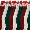 9 Pcs Christmas Stockings Classic Knitted Stockings Rustic Candy Stockings Cable Knit Stockings Xmas Tree Hanging Ornaments for Holiday Fireplace Home Decor (Green, Red, Ivory, Large/ 18 Inch)