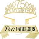 75th Birthday Decorations for Women, 75th Birthday Gits for Her Party Decorations Set- Crown Tiara and Sash with 75 & Fabulous