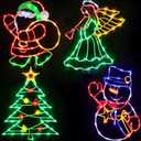 16" Christmas Window Silhouette Lights - 4 Pack Colour Lighted Christmas Tree  Snowman  Angel  Santa for Holiday Indoor and Outdoor Wall Door Window Decorate