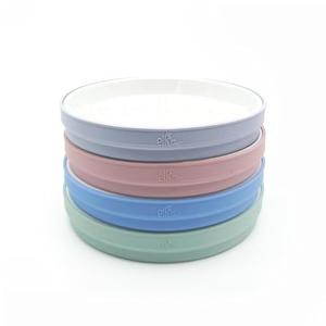 Elk and Friends Kids 7.8” Porcelain White Plates with Silicone Sleeves | Suitable for Babies/Toddlers | Microwave & Dishwasher Safe | Non Slip Dinnerware | Snack Dishes | 4 Pack