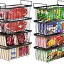 iSPECLE Deep Freezer Organizer Bins - Fits 7 Cu.Ft Chest Freezer, 8 Pack Stackable Wire Baskets(14.7" Length), Heavy Duty Coated Freezer Organizer, Rust Resistant for Frozen Food Sorting, Black