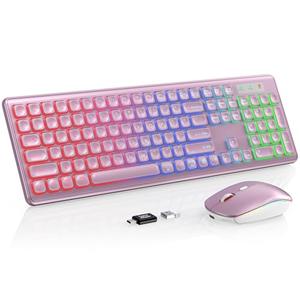 Wireless Keyboard and Mouse Combo, RGB Backlit, Rechargeable & Light Up Letters, Full-Size, Soft Typing, Sleep Mode, 2.4GHz Quiet Keyboard Set for Mac, Windows, Laptop, PC, Trueque (Rose Pink)