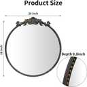 Round Mirror, 28''Baroque Style Circle Mirror Vintage Black Metal Frame Wall Mirrors for Vanity, Bathroom or Bedroom