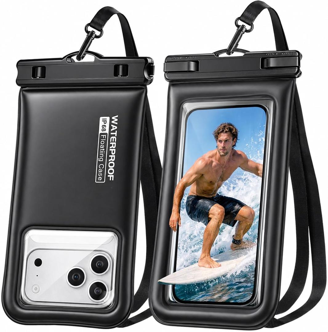 Floating Waterproof Phone Pouch 2 Pack, IP68 Waterproof Phone Case with Lanyard for Beach Kayak Cruise Travel Essentials, Water Proof Pouch for iPhone 17 16 15 Pro Max, Galaxy S25 Ultra ,Up to 7"