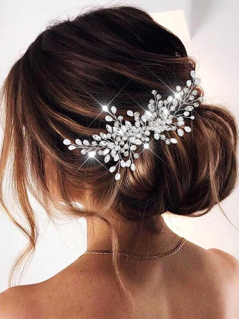 Catery Rhinestones Bridal Hair Comb - Silver Side Wedding Hair Accessory with Beads for Brides, Women, and Girls (A silver)