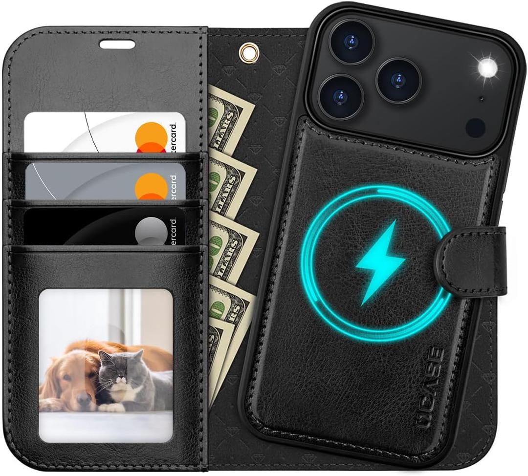 OCASE for iPhone 17 Pro Detachable Wallet Case with Card Holder, 2 in 1 PU Leather Flip Folio with RFID Blocking Stand Wrist Strap Shockproof Phone Cover 6.3 Inch 2025, Black