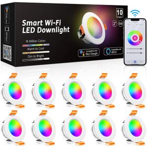 inShareplus 10 Pack 2 Inch Smart Recessed Lighting, WiFi LED Downlight 5W 120V, Dimmable RGBCW 2700-6500K Color Changing, Compatible with Alexa/Google, Ceiling Lights with LED Driver (Corlorful)