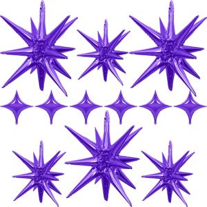 Purple Star Balloons 12pcs, 27/22 Inch Foil Star Explosion Balloons, Large Spike Mylar Cone Balloon, Fireworks Shape Balloon Party Decor for Wedding Graduation Birthday Halloween