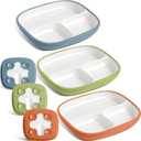Domensi 3 Set Kids Porcelain Plates with Silicone Sleeves 8.2 Inch Divided Porcelain Plate Toddler White Suction Dishes for Baby Troubleless Eating Microwave Dishwasher Safe (Elegant), about 8 x 8 x 1 inches