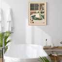 InSimSea Framed Canvas Wall Art Prints, Vintage Bathroom Wall Decor, Japanese Frog in a Bathtub Paintings Wall Art, Classic Retro Rustic Beige Farmhouse Restroom Small Shelf Decor, 12x16inch (Hot Spring Frog)