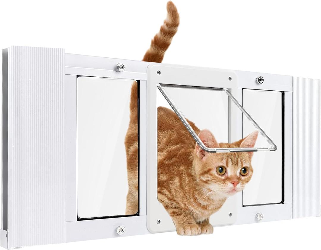 Pet Door for Window, Suitable for Window Widths of 24"-28", Quick-Fit Cat Door Window Insert, 4 Locking Mechanisms, Magnetic Closure Cat Window Door, Aluminum Frame Cat Door for Window