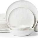 Famiware Porcelain kitchen plates and bowls set, Modern dishes set for 4, Handmade Wave Edge Dinnerware Sets, Microwave and Dishwasher Safe Tableware, Polar White (16pc)