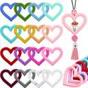 Motionchic 16 Pcs Valentine Silicone Beadable Rings 65mm Heart Silicone Focal Bead Ring Loop Bulk with 2 Hole for Jewelry Making DIY Keychains Car Charm Necklaces Lanyards Hanging Ornaments