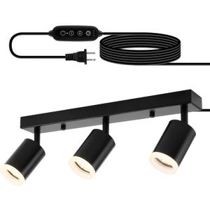 Bojim Plug in Ceiling Track Lighting with 14.3ft Power Cord for Kitchen, Dimmable LED Spotlight Wall Mounted for Sala, Black 3 Lights Fixture Removable Cup for Bedroom Farmhouse Studio, GU10 No Bulb