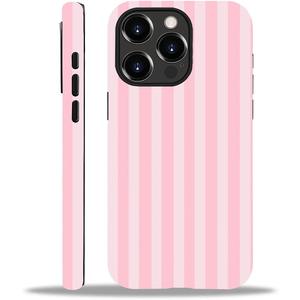 Compatible with iPhone 14 Pro Max Matte Case for Girl Boy Full Body Design Soft Silicone Drop Shock Scratch Protection Crazy Pattern Cream and Pink Stripes Geometric Vertical Line