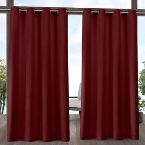 EXCLUSIVE HOME Delano Heavyweight Textured Indoor/Outdoor Grommet Top Curtain Panel Pair, 54"x96", Radiant Red