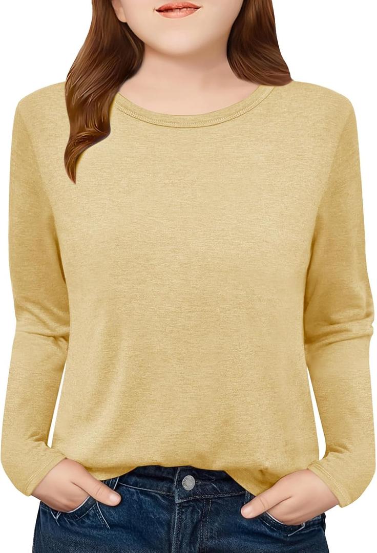 Girls Crew Neck Long Sleeve Shirts Trendy Cute Youth Tops Kids Fall Back to School Clothes