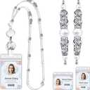 Teacher Lanyards for ID Badges and Keys, Beaded Retractable Reel Badge Lanyards with ID Holder for Women, Graceful Pearls and Crystals (Electroplated Grey)