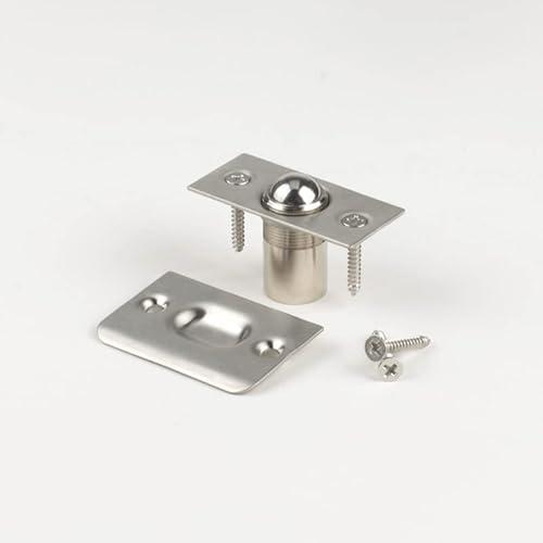 Closet Door Ball Catch Hardware, Brass Catch Adjustable Copper Solid Cast & Spring for French Doors, Black 2 Pack (Silver Tone)